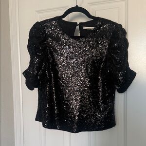 Abercrombie & Fitch Black Sequin Puff Sleeve Blouse